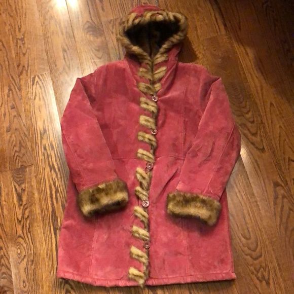 DENNIS BASSO Dusky Rose Long Line Suede Hooded Pea Coat w Pockets Sz MED NWOT - Picture 7 of 12